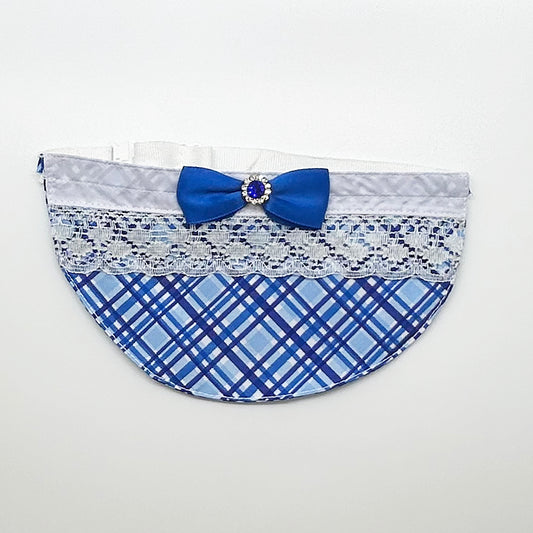 Girl Bib Blue Plaid with Lace